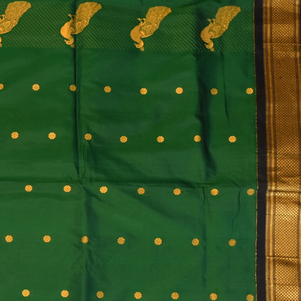 Gadwal paithani pure silk Forest Green Saree with Blouse