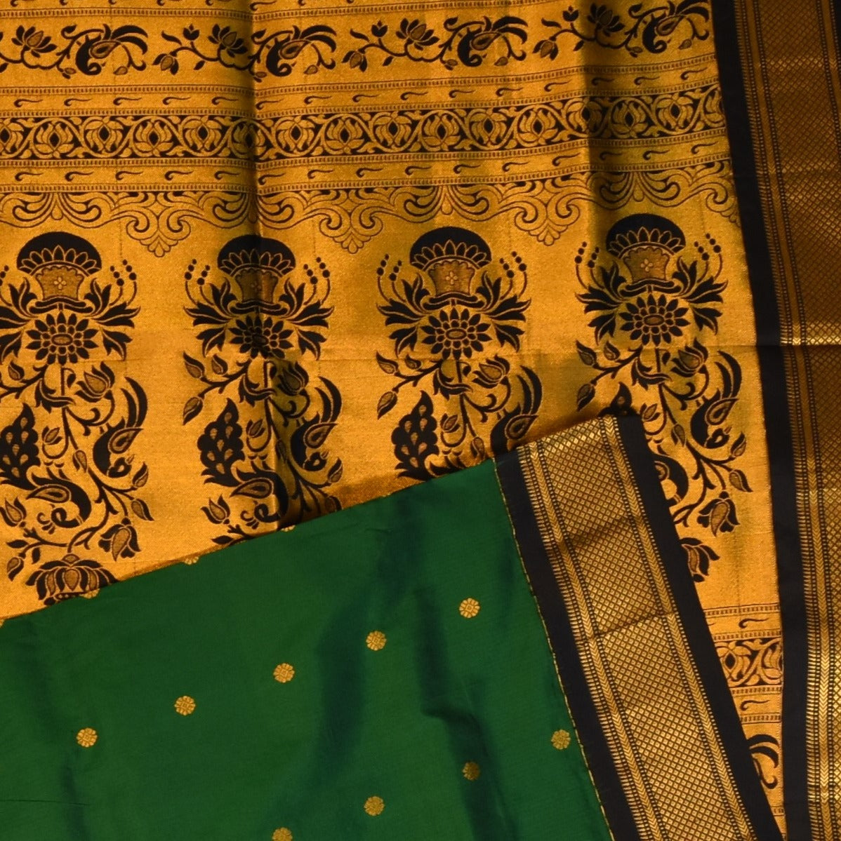 Gadwal paithani pure silk Forest Green Saree with Blouse