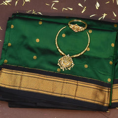 Gadwal paithani pure silk Forest Green Saree with Blouse