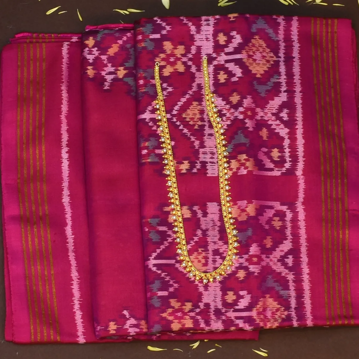 Pochampally ikkat Raspberry Red Saree with Blouse