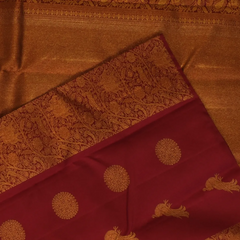 Kanchipuram Silk Crimson Red & Burnt Orange Saree with Blouse