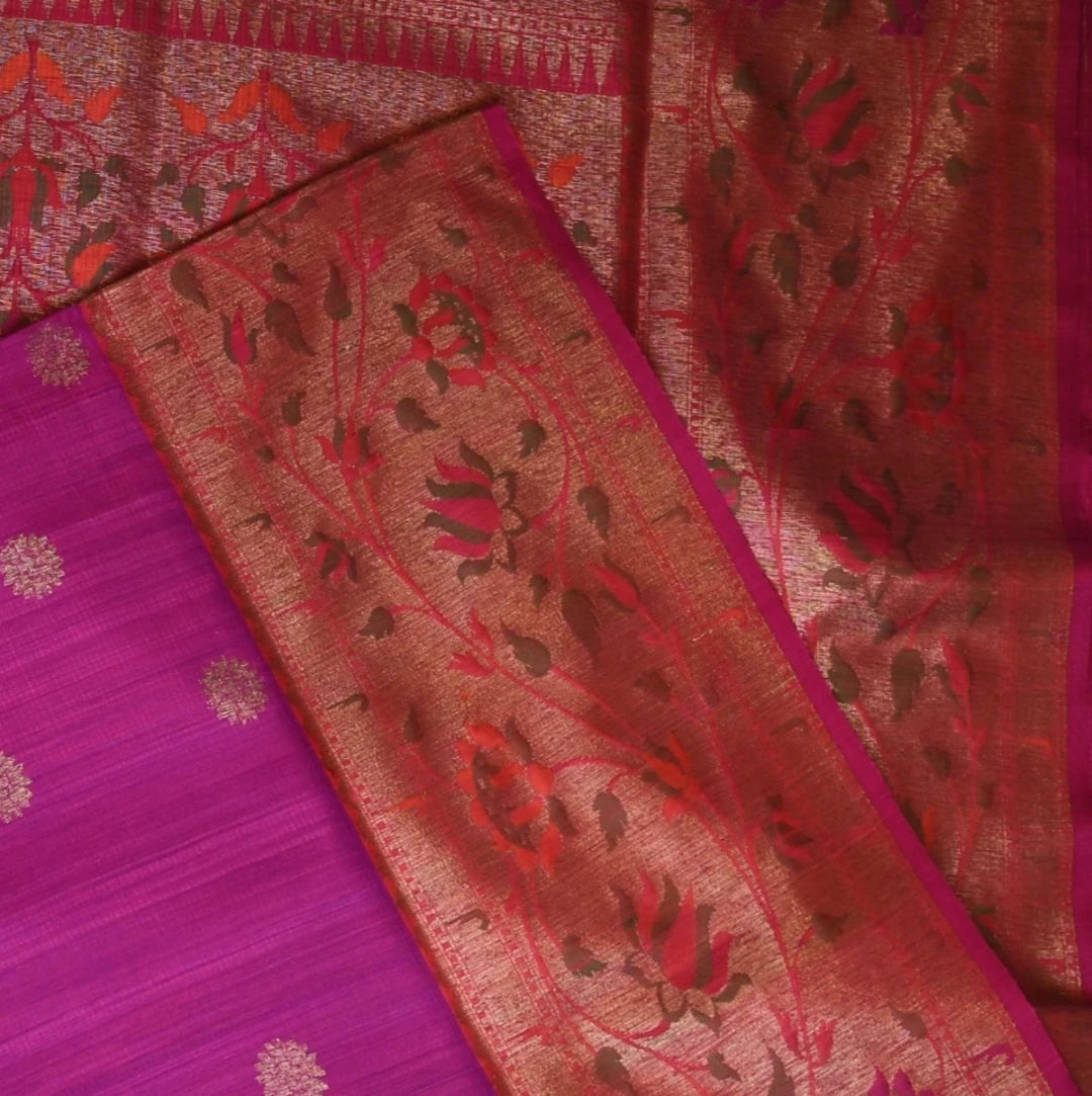 Banarasi Pink Saree Paithani Boarder with Blouse