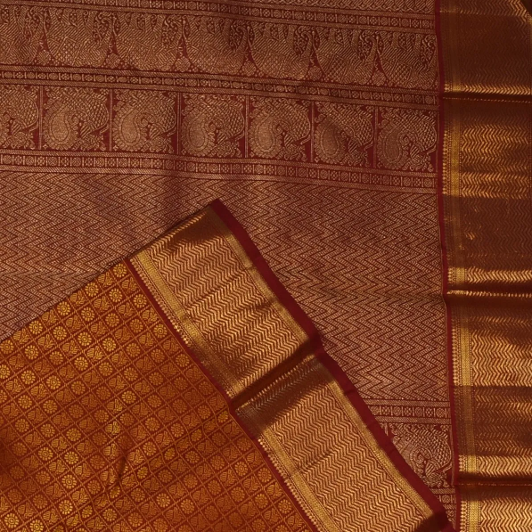 Kanchipuram Silk Burnt Orange Saree with Blouse