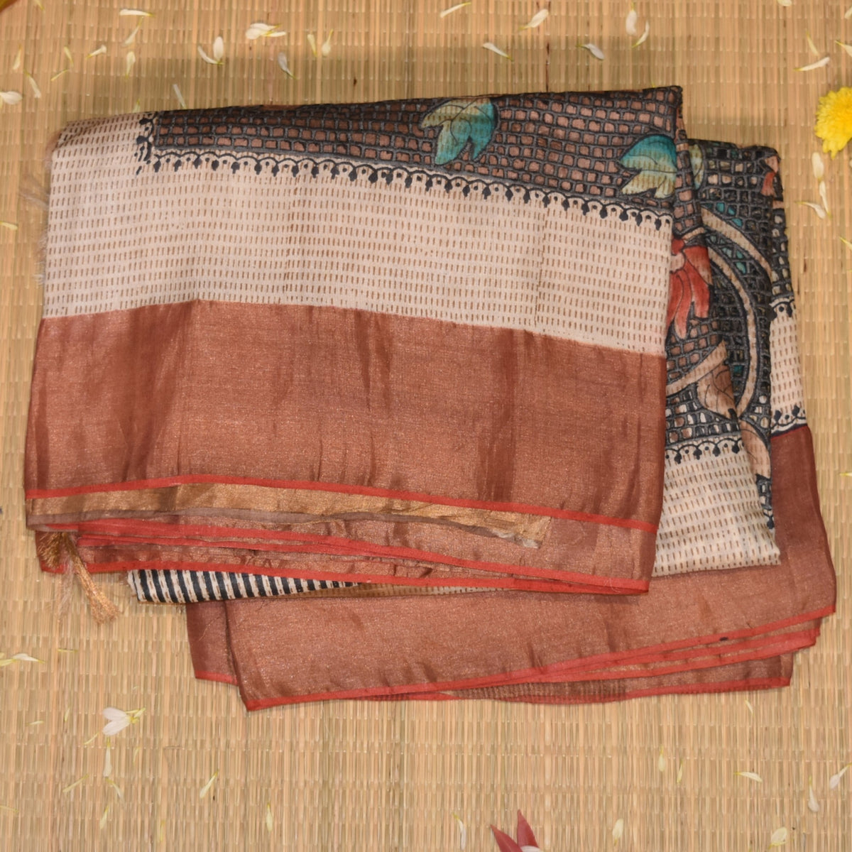 organza silk half white saree with orange boarder