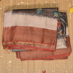 organza silk half white saree with orange boarder