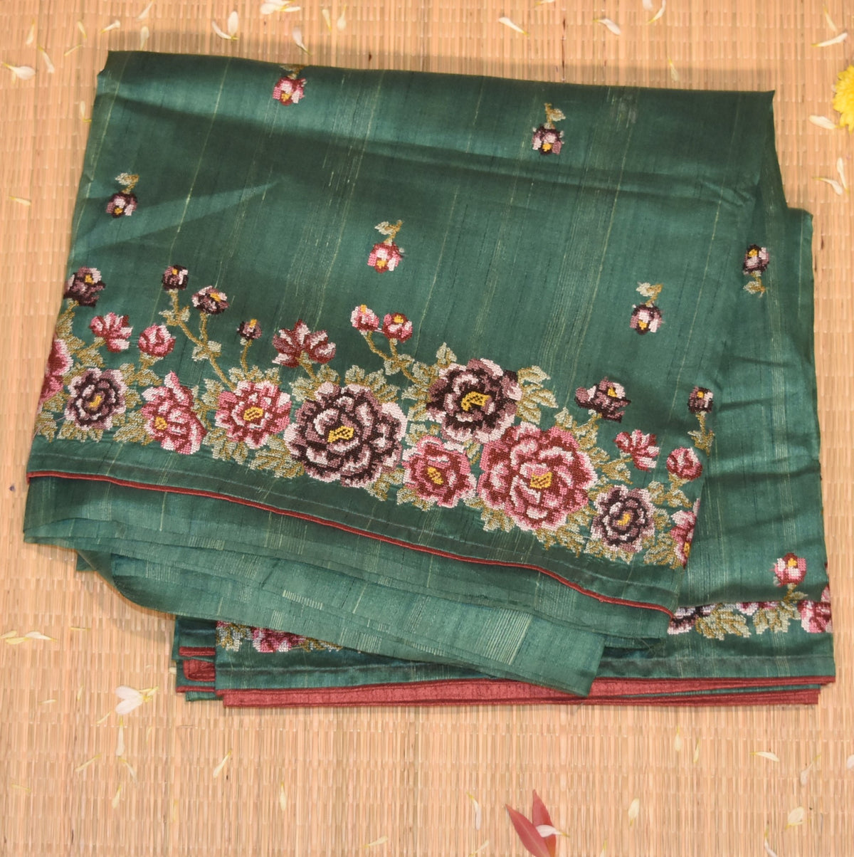 Raw Silk Sea green saree with thread work boarder
