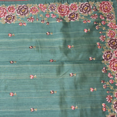 Raw Silk Sea green saree with thread work boarder