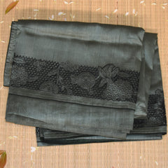 Semi Tussar Dark green  saree with cut work