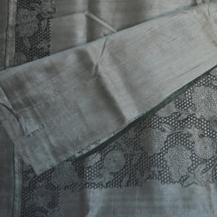 Semi Tussar Dark green  saree with cut work