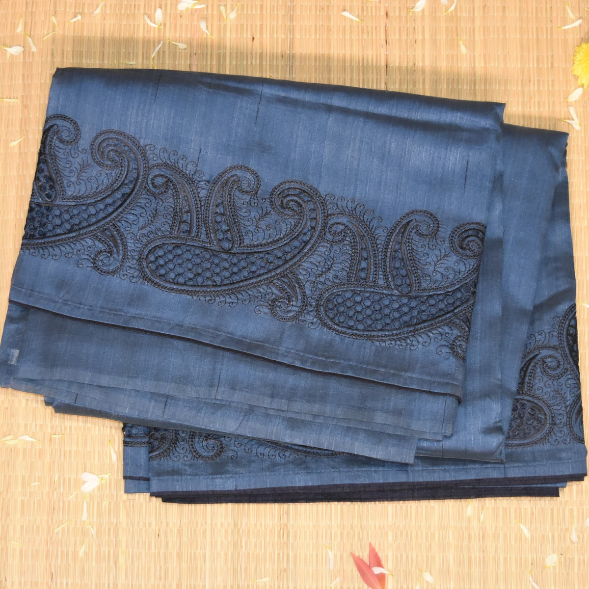 Semi Tussar navy blue saree with cut work