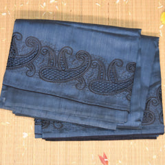 Semi Tussar navy blue saree with cut work