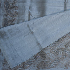 Semi Tussar navy blue saree with cut work