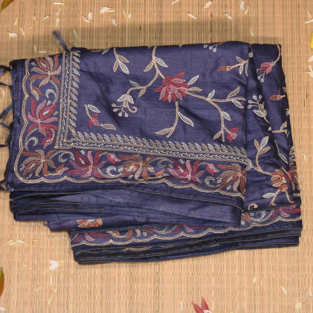 Pure tussar blue saree with tread work