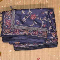 Pure tussar blue saree with tread work
