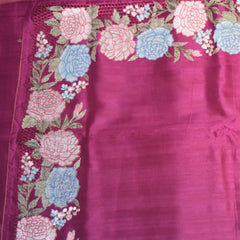 Semi Tussar magenta saree with thread work boarder