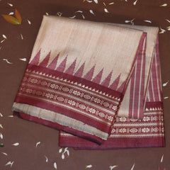 Pure Tussar Cream saree with thread work boarder