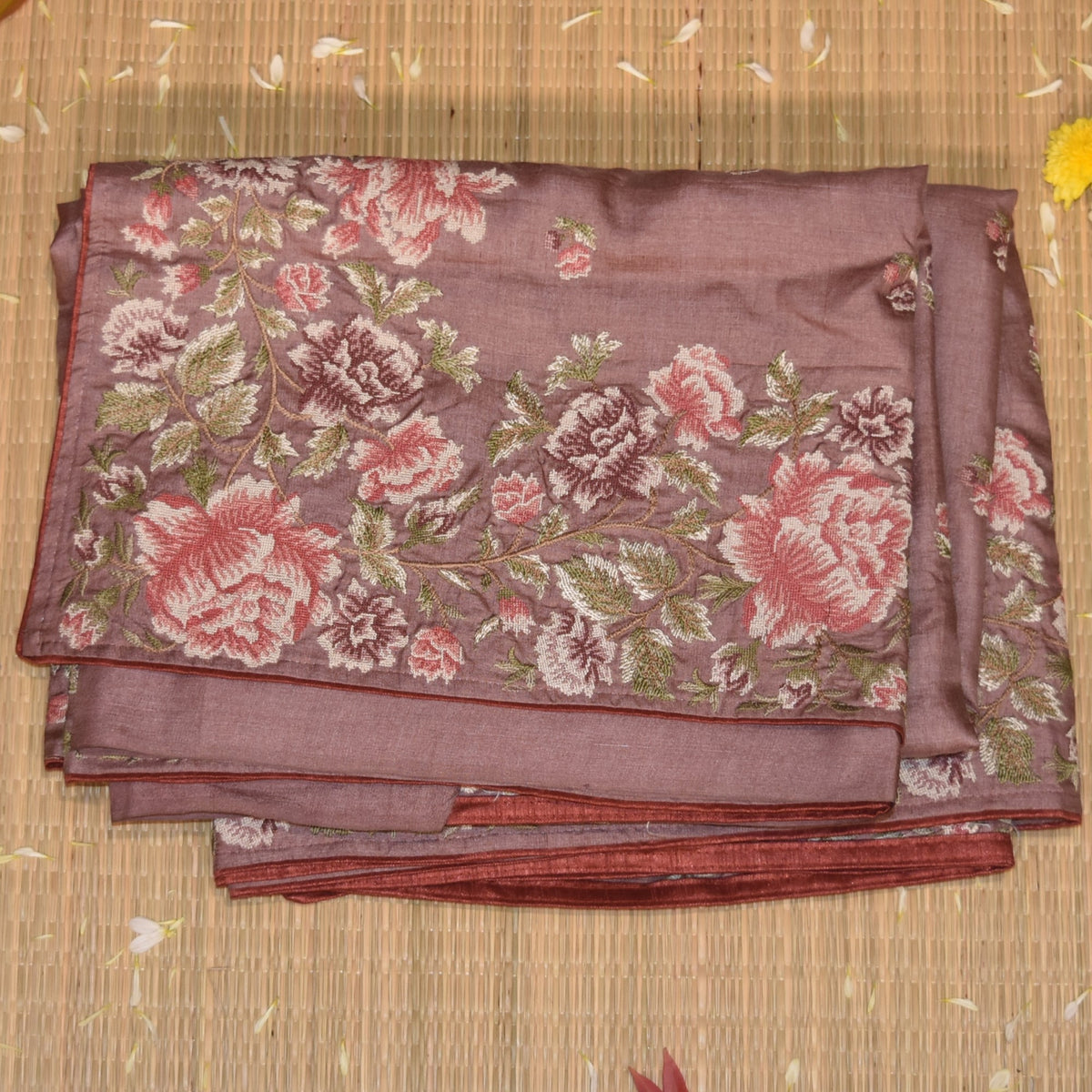 Pure Tussar Peach saree thread work boarder