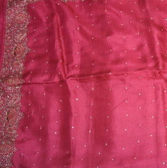 Pure Tussar Rani pink saree with thread work boarder