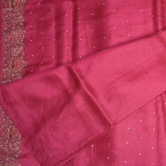 Pure Tussar Rani pink saree with thread work boarder