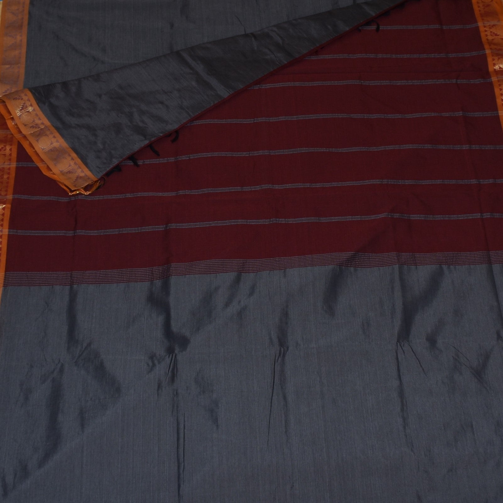 Semi silk cotton gray saree with jari boarder