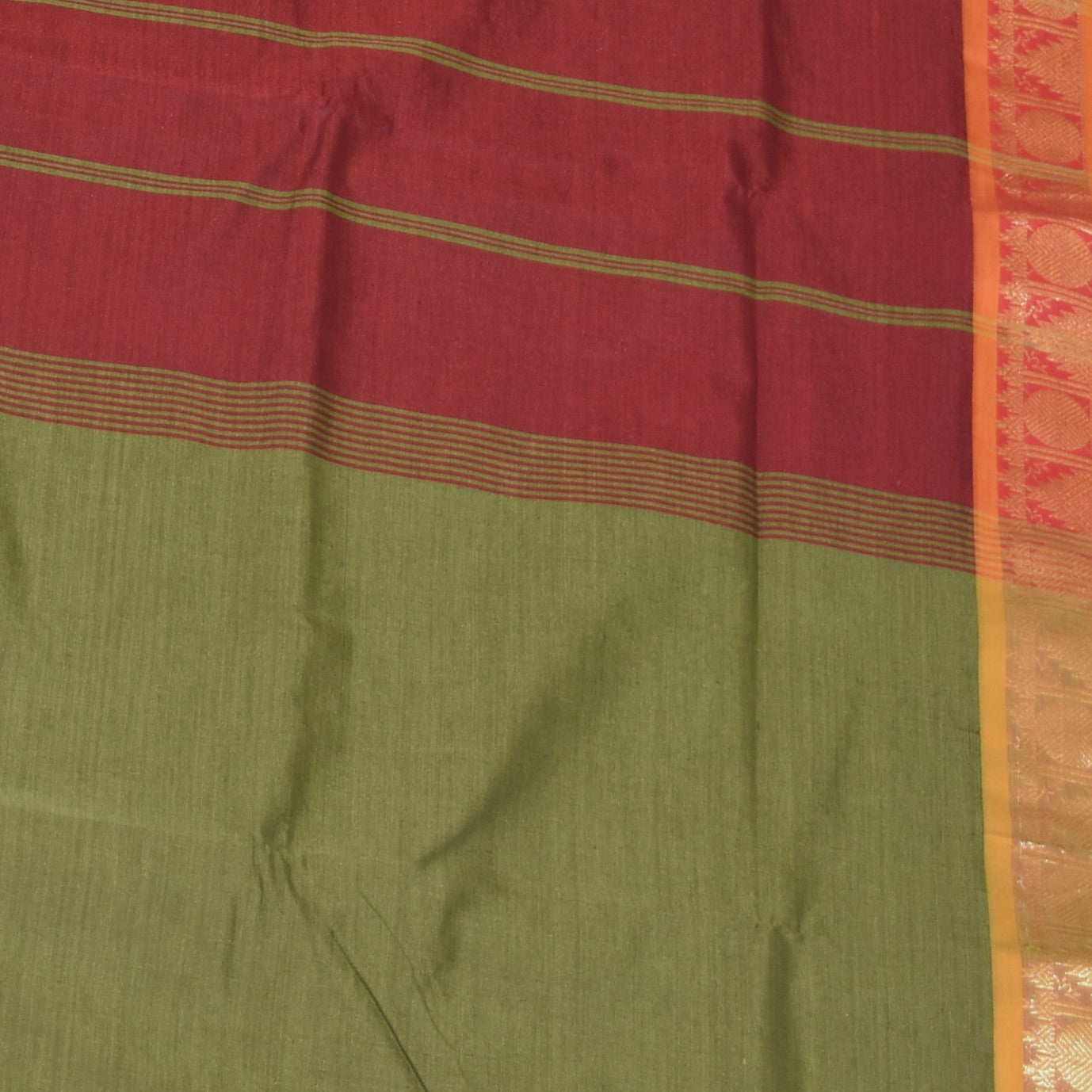 Semi silk cotton leaf green saree with jari boarder