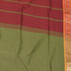 Semi silk cotton leaf green saree with jari boarder