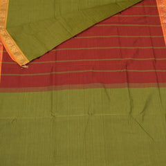 Semi silk cotton leaf green saree with jari boarder