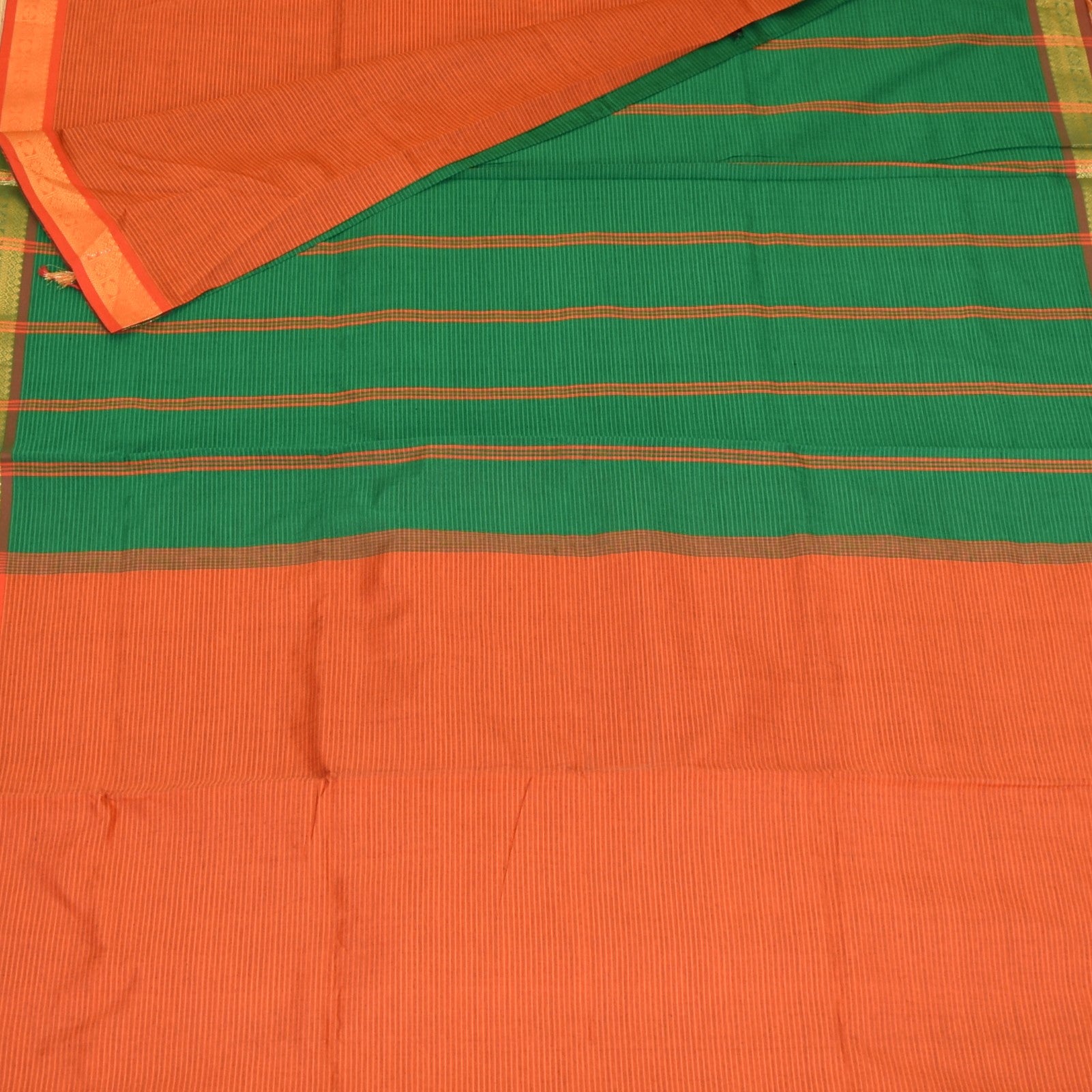 Semi silk cotton orange saree with jari boarder