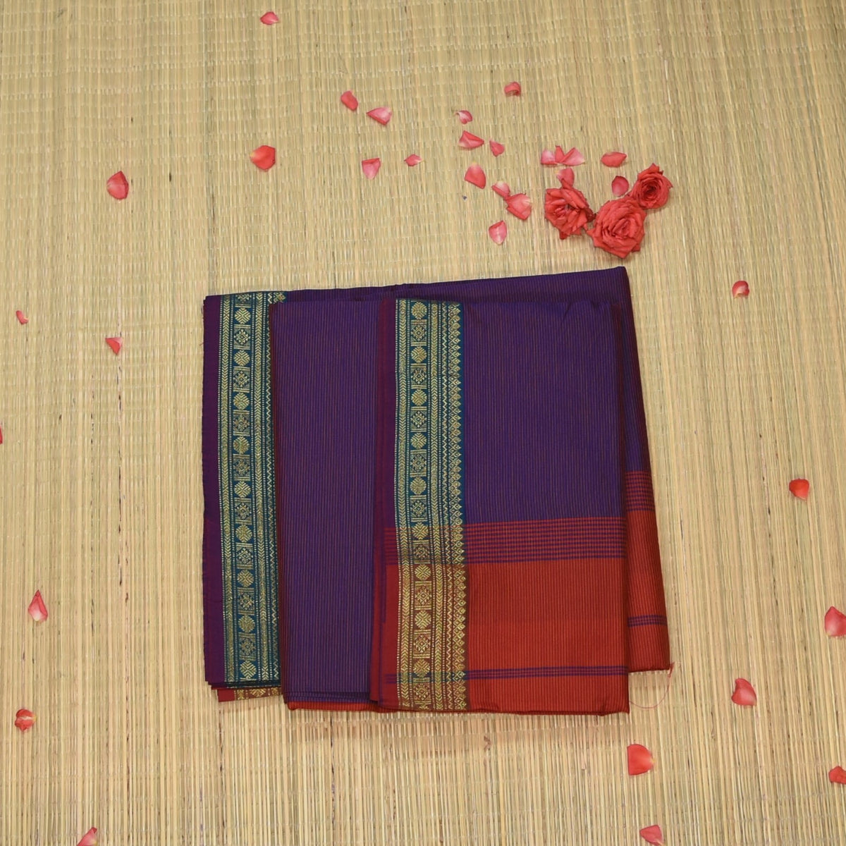 Semi silk cotton violet saree with jari boarder