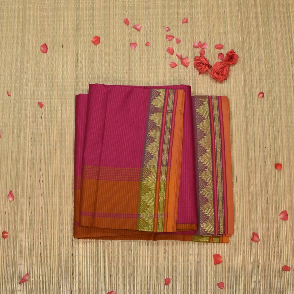 Semi silk cotton pink saree with jari  boarder