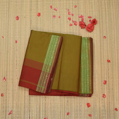 Semi  silk cotton pista green saree with jari boarder