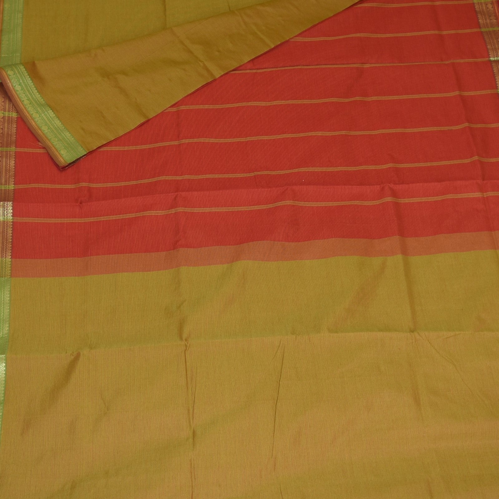 Semi  silk cotton pista green saree with jari boarder