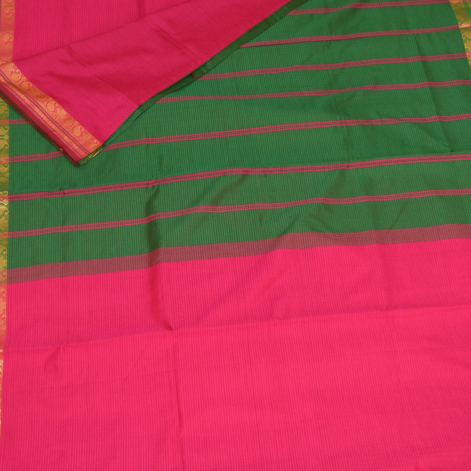 Semi silk cotton pink saree with jarik boarder