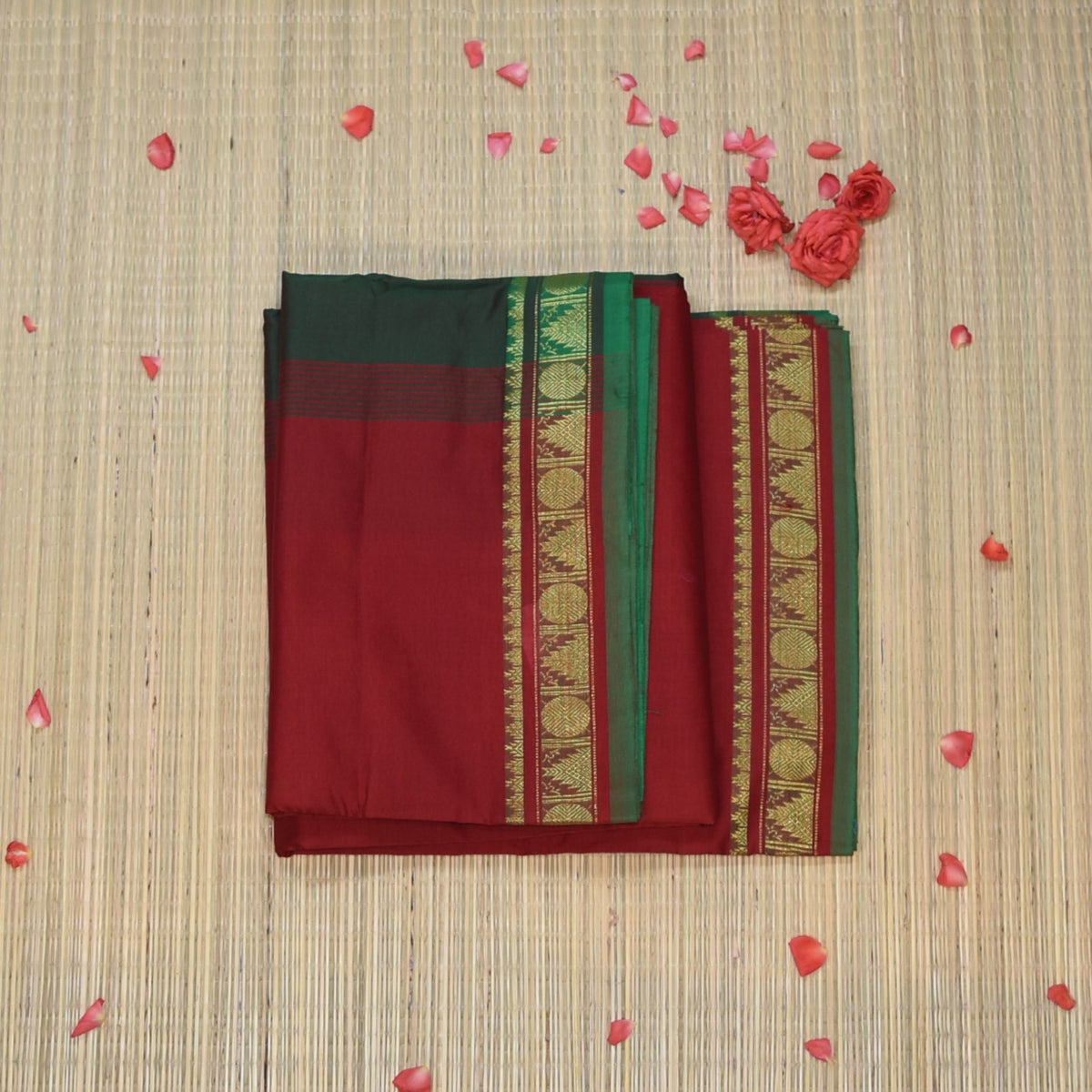 Semi  silk cotton red saree with jari boarder