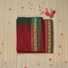 Semi  silk cotton red saree with jari boarder