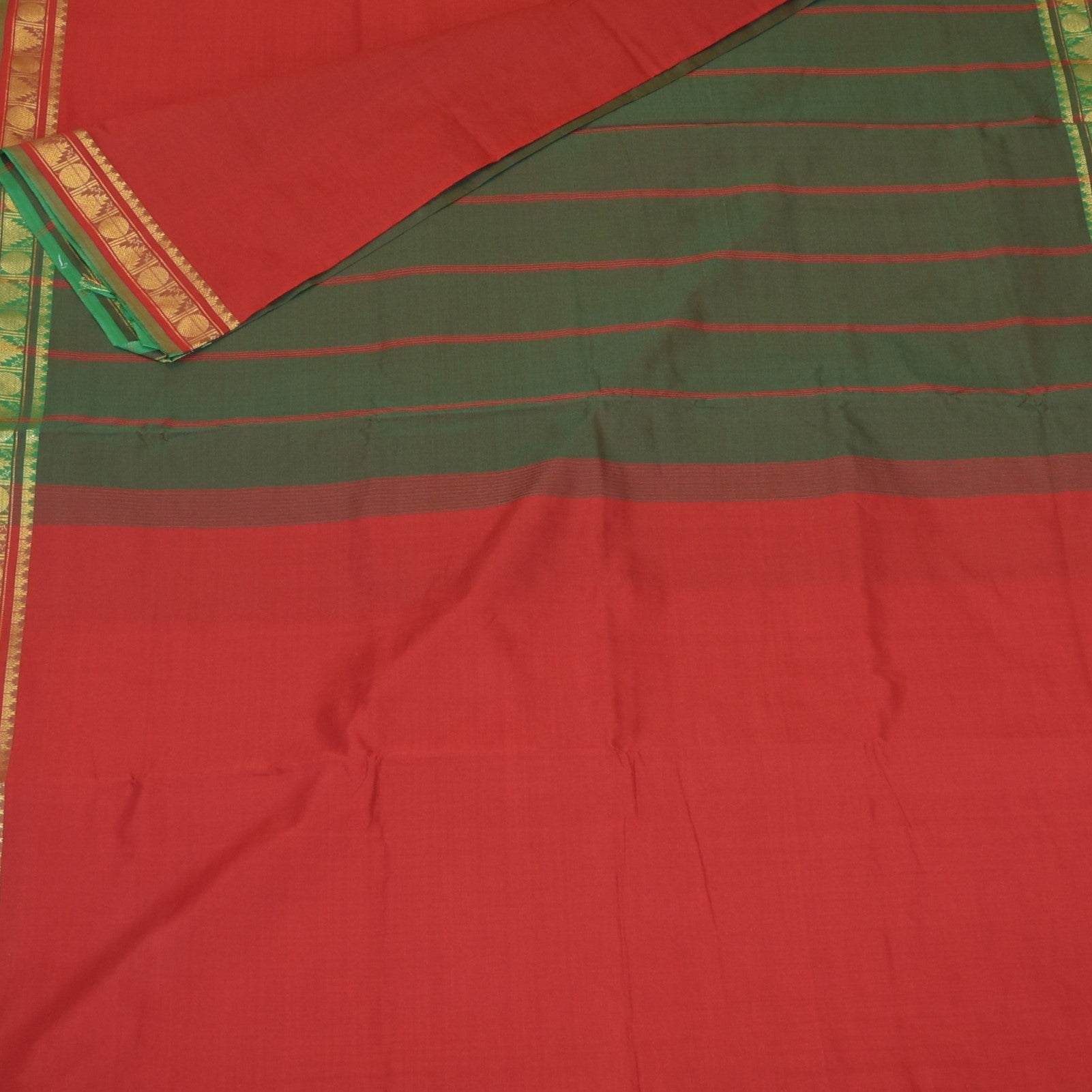 Semi  silk cotton red saree with jari boarder