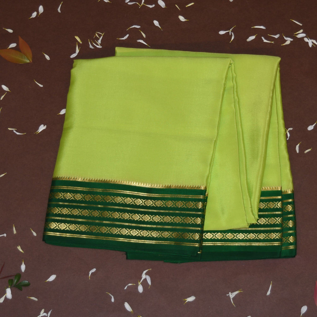 Mysore crepe silk lime green saree with jari boarder