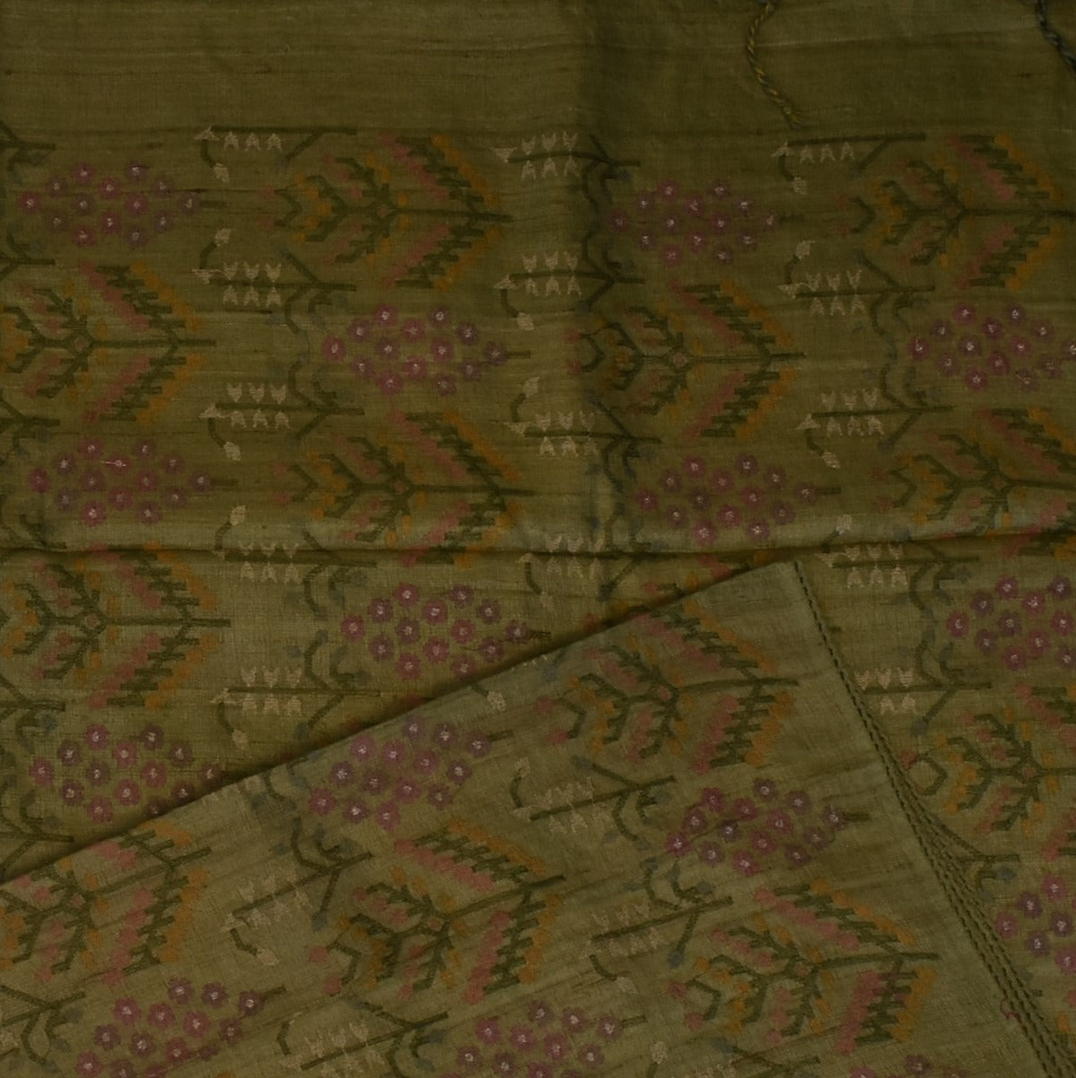 Tussar Silk Antique Olive Saree with Blouse