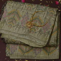 Tussar Silk Antique Olive Saree with Blouse