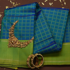 Kanchipuram Silk Teal Blue Saree with Blouse