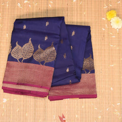 Kanchi silk navy blue saree with jari boarder with 2grms jari