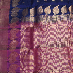 Kanchi silk navy blue saree with jari boarder with 2grms jari