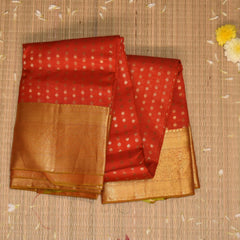 Kanchi silk red saree with jari boarder with 2grms jari