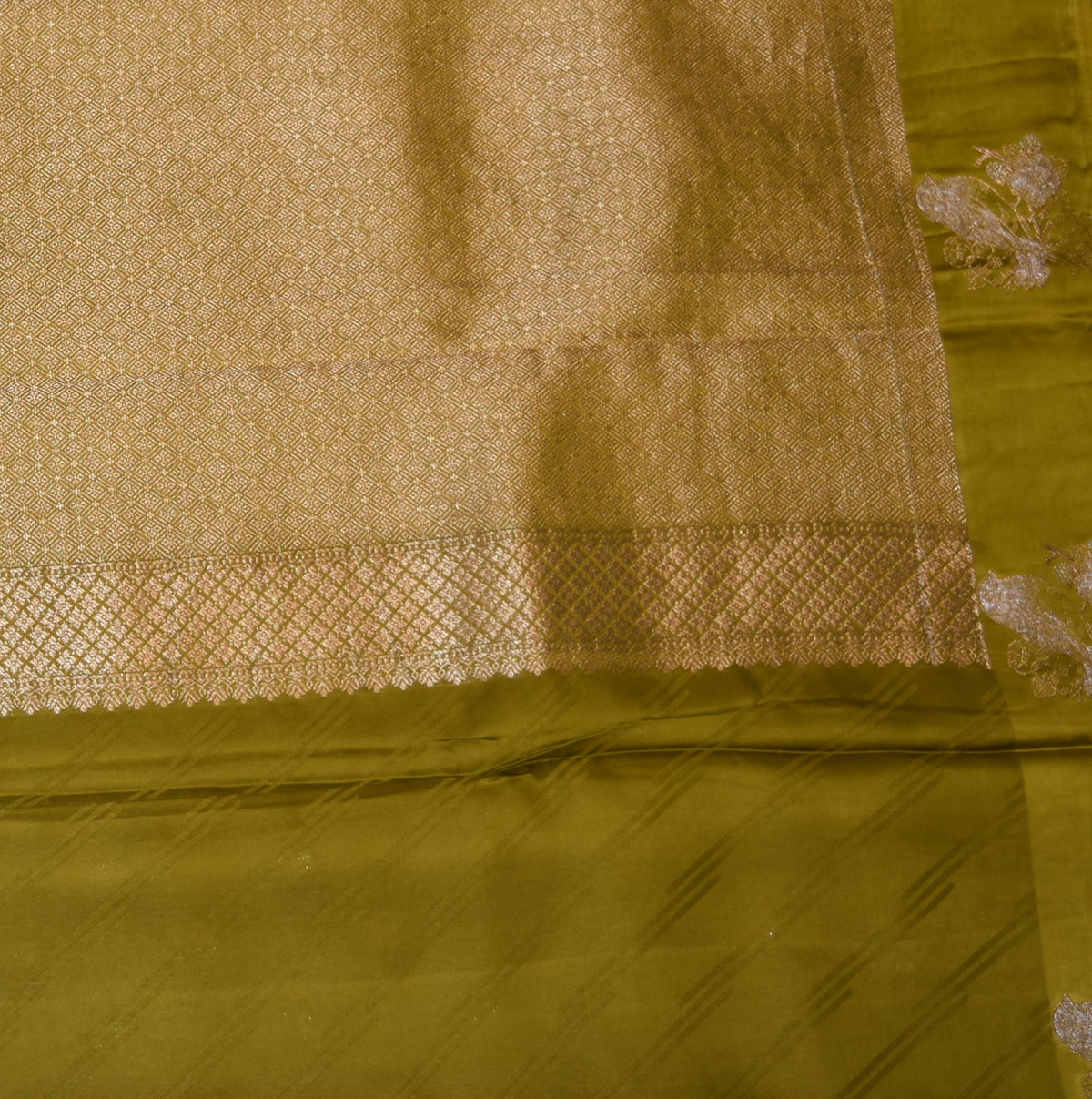 Benarasi Crepe Silk pear green saree with jari motifs