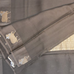 Benarasi crepe silk neutral beige saree with cow motifs