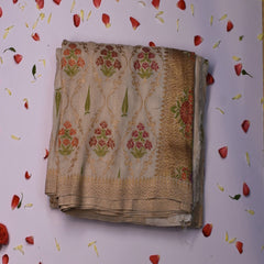 Benarasi georgette half white saree with multi color thread work