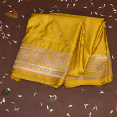 Art Silk benarasi musturd yellow saree with silver jari boader