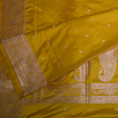 Art Silk benarasi musturd yellow saree with silver jari boader
