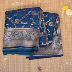Art Silk benarasi shot blue saree with jari boarder