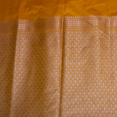 Art silk benarasi yellow saree with silver jari boarder